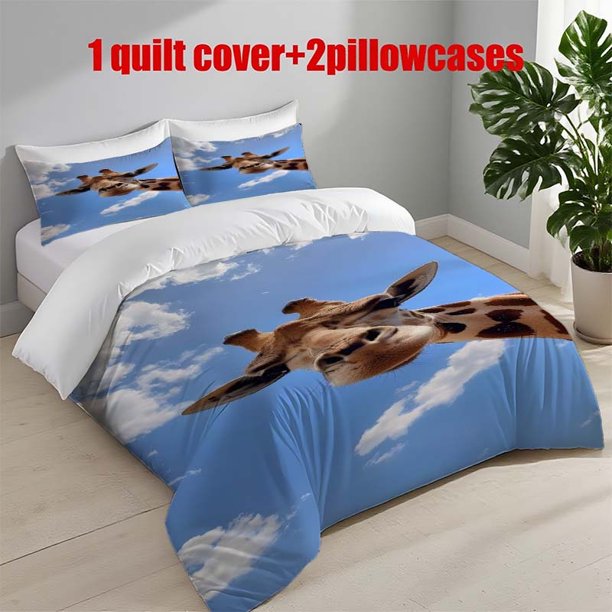 3pcs Giraffe Looking Down Printed Bedding Set Duvet Cover and Pillowcases