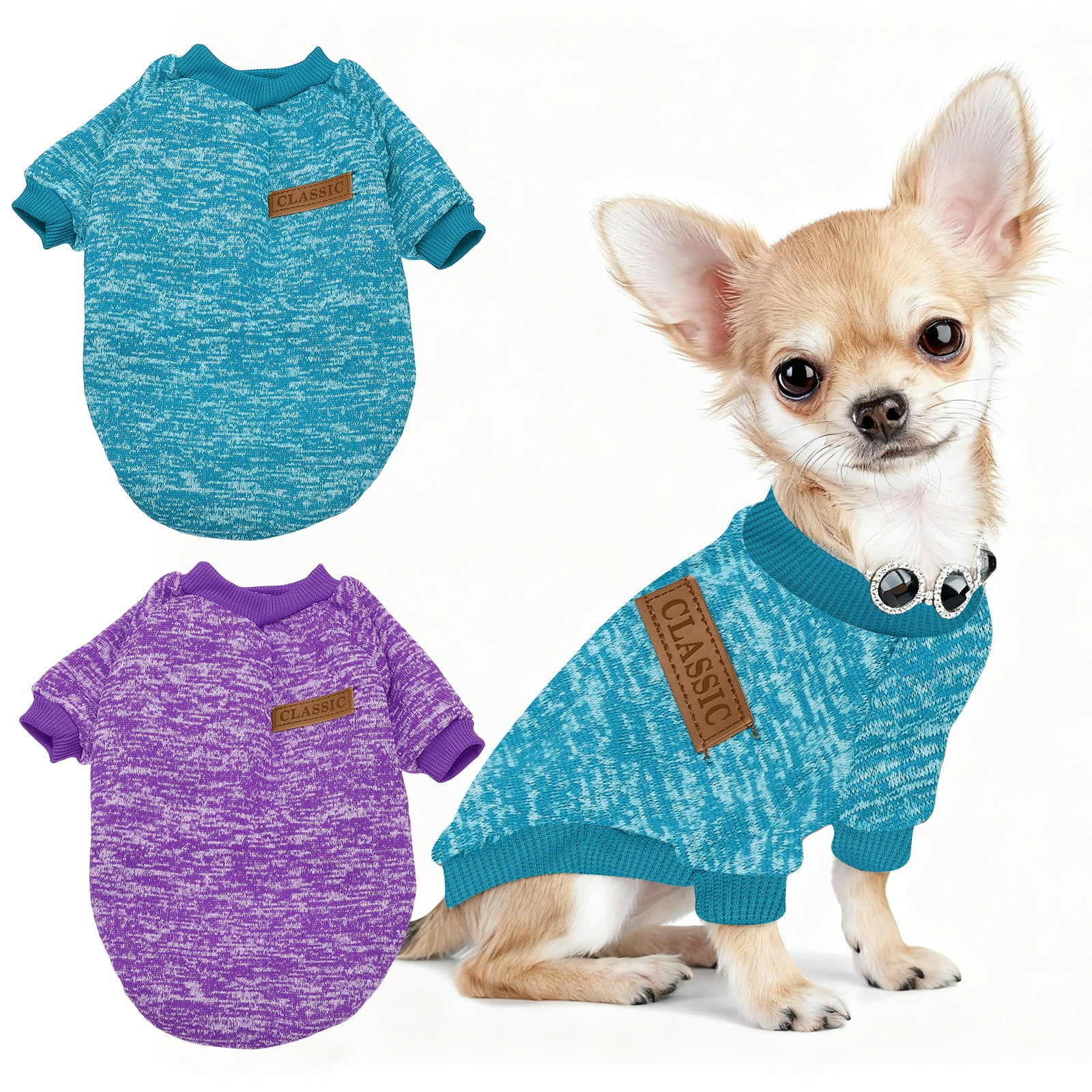 Uxcell Suéter Clásico para Perros, Ropa de Invierno para Mascotas, Suéter de Punto para Perros Pequeños, (M, Púrpura/Azul, 2 Piezas), Destinado para Gato / Gatito / Chihuahua / Cachorros
