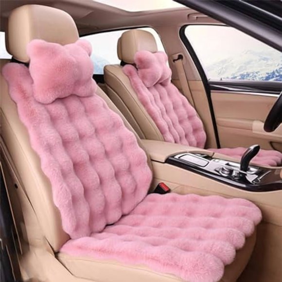 Juego de cojines para asiento de auto EDVKLNG de felpa peluda rosa, 6 piezas