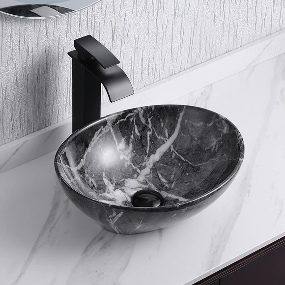 Lavabo tipo cuenco Davivy 41 cm x 33 cm, marmoleado ovalado con desagüe emergente
