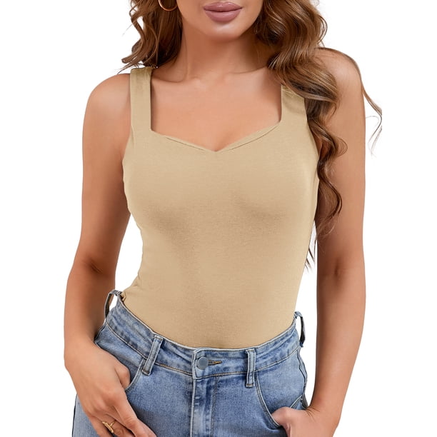 INSPIRE CHIC Tops de Tirantes para Mujer Regreso a Clases Cuello en V Térmico con Sujetador Incorporado Camiseta Interior Cálida Capa Base M Marrón Claro