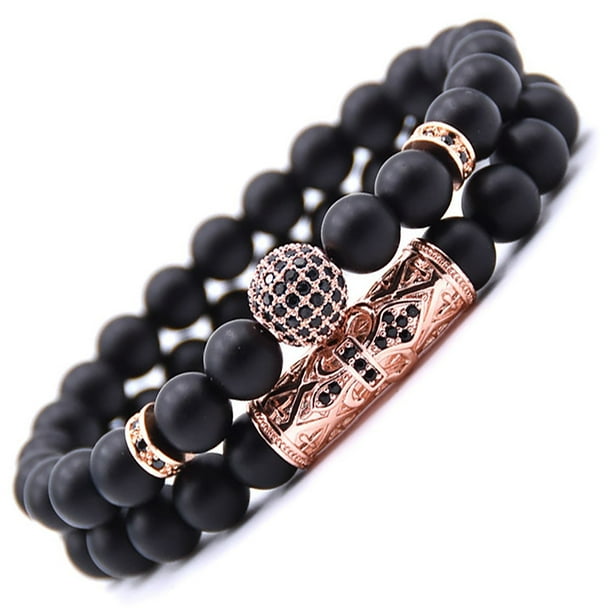 Pulsera HESHPAWS 8mm Black Matte Onyx Piedra Natural Yoga Unisex