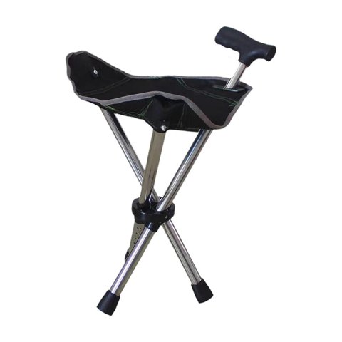 Ioensy - Bastón Ergonómico Ajustable Con Asiento Para Senderismo Y Acampada, Color Negro