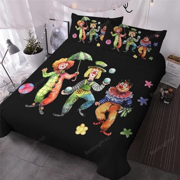Three Clowns Quilt Duvet Cover Set Children Bedding Bedroom Decor3-Piece Bedding Set