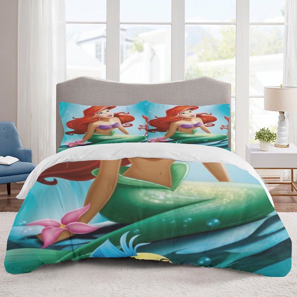 Ariel Bedding Sets Cartoon Duvet Cover Lightweight 3 Piece Bet Sets for Kids Boys Girls