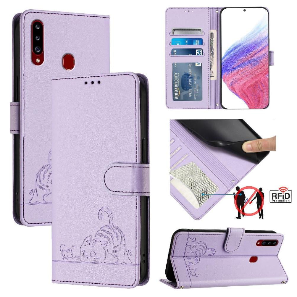 Funda Tipo Cartera Foxdock Para Samsung Galaxy A20s Con Soporte, Ranuras, Rfid, Diseño De Gato