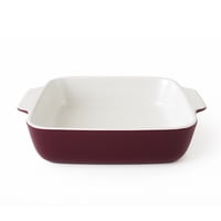 Genérico - Fuente De Cerámica P/ Horno Tipo Gres - Rectangular 30X26 -Blanca/Burdeo -P539