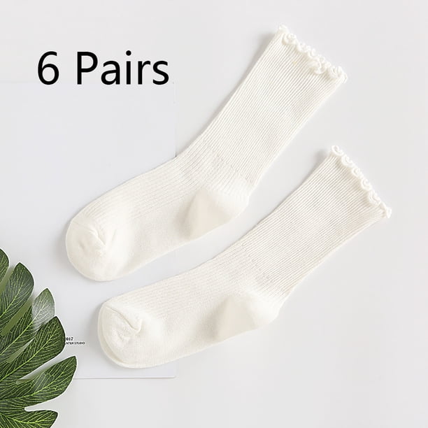 Calcetines de mujer. Calcetines tobilleros informales con puños vueltos y volantes, transpirables, de algodón fresco, con diseño de lechuga y volantes (paquete de 3)