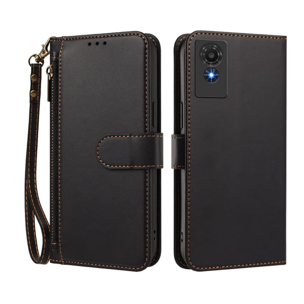 Funda Tipo Billetera para TCL 501 con Soporte y Bolsillo con Cierre Negro