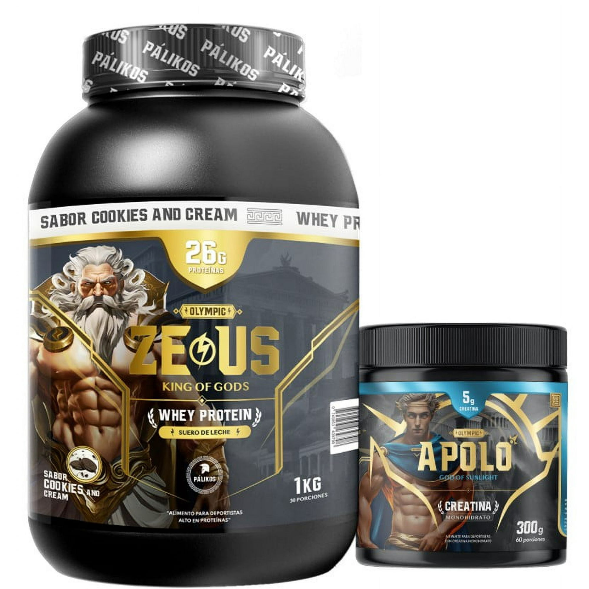 Pack Guerrero 1Kg (Proteína Zeus 1Kg Cookies) + Creatina Apolo 300 G