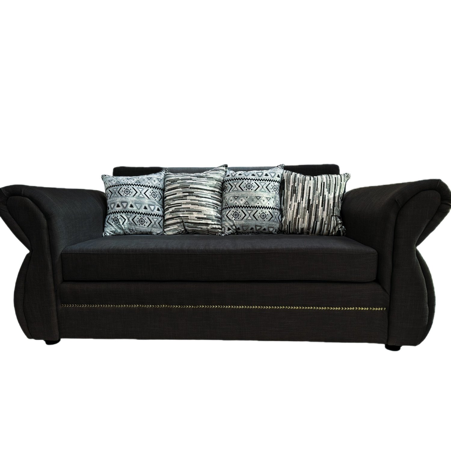 Sofá Grecia 3 Cuerpos Tela Negro Repelente A Líquidos Flobal