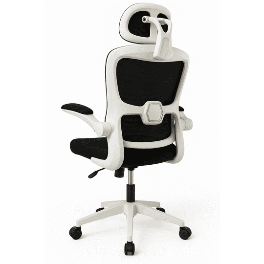 Homer Design - Silla Ergonómica Oficina Soporte Lumbar Ajustable Giratorio Blanco