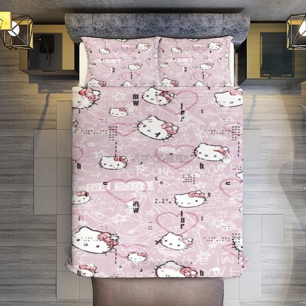 Love Hello Kitty Comforter Twin SizeComforter Set for Kids Girls3Pcs Bedding Set Printed Comforter with 2 PillowcasesDown AlternativeSoft and Lightweight Bed Sheets
