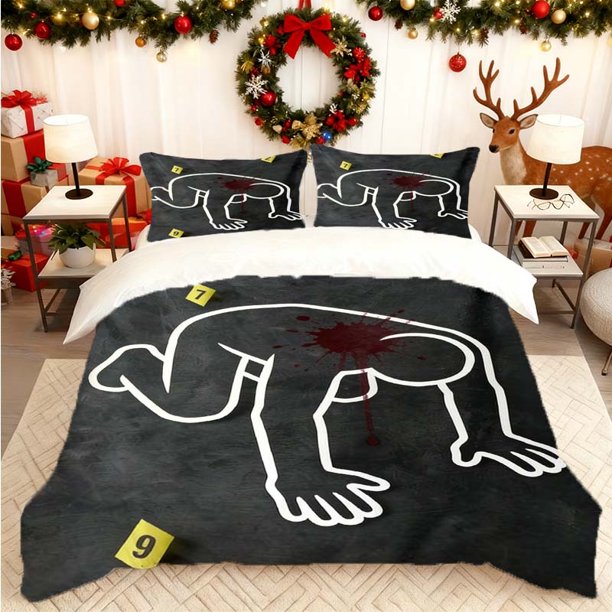 Crime Scene Print Duvet Cover Set Bedding Duvet Cover and Pillowcase Set Soft and Comfortable Suitable for Home Bedroom and Guest R