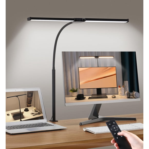 Lámpara de escritorio Motumen LED de doble cabezal, 25 modelos de iluminación, color negro