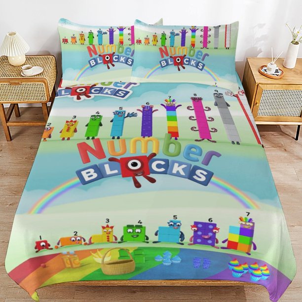 Number Block Bedding Set Duvet Cover Comfortable and Lightweight Cartoon Bedding 3 Piece Bed Set
