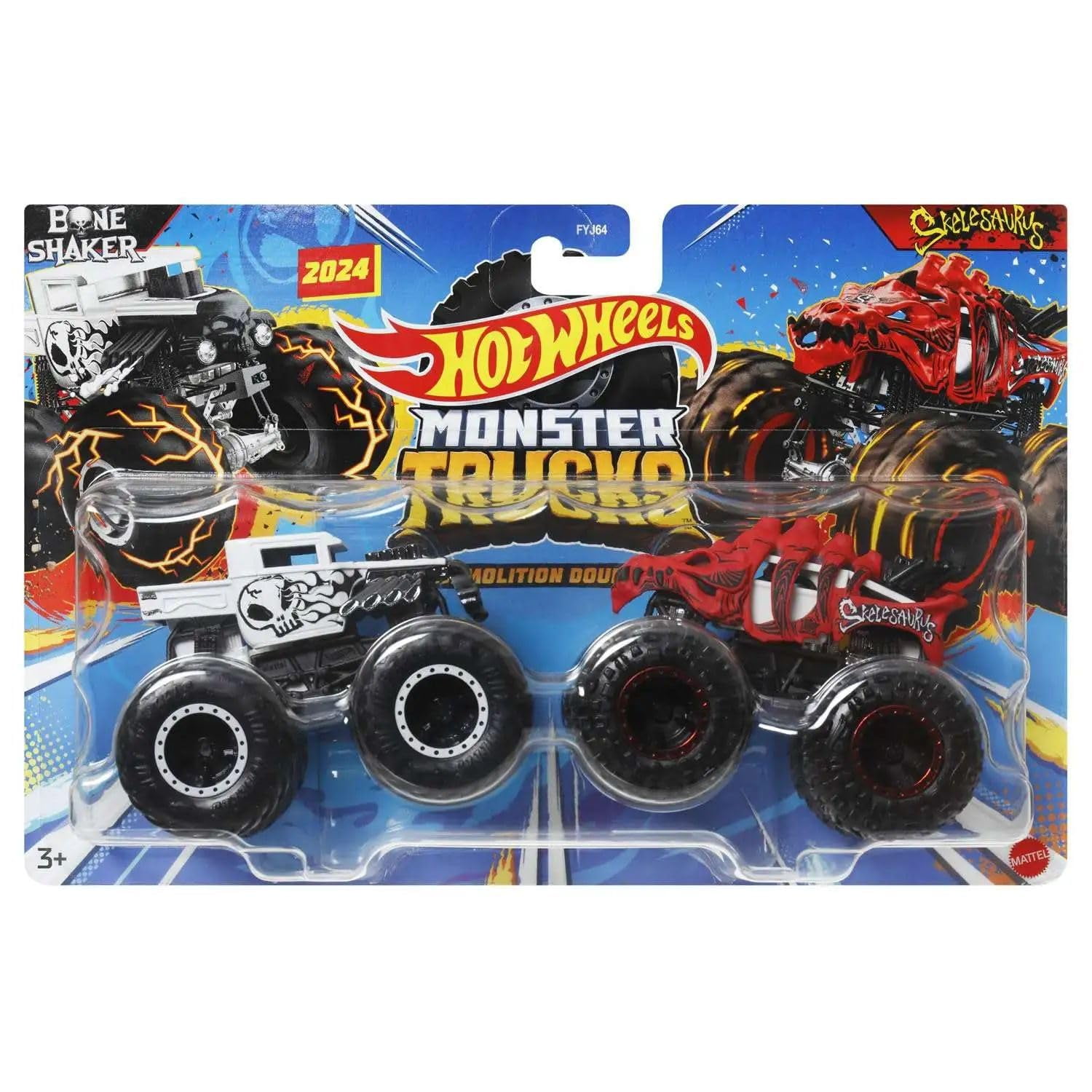 Toy Hot Wheels Monster Trucks Demolition Doubles Bone Shaker Vs Skelesaurus, Paquete De 2 Unidades, A Escala 1:64