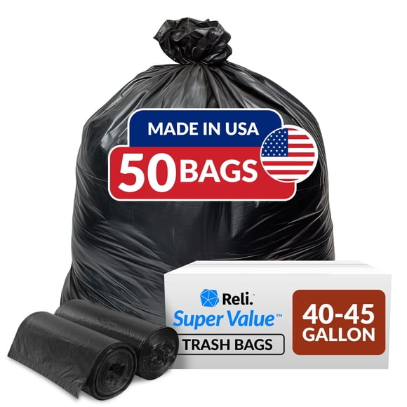 Bolsas de basura Reli. Paquete de 50 unidades negras para uso pesado, 40-45 galones