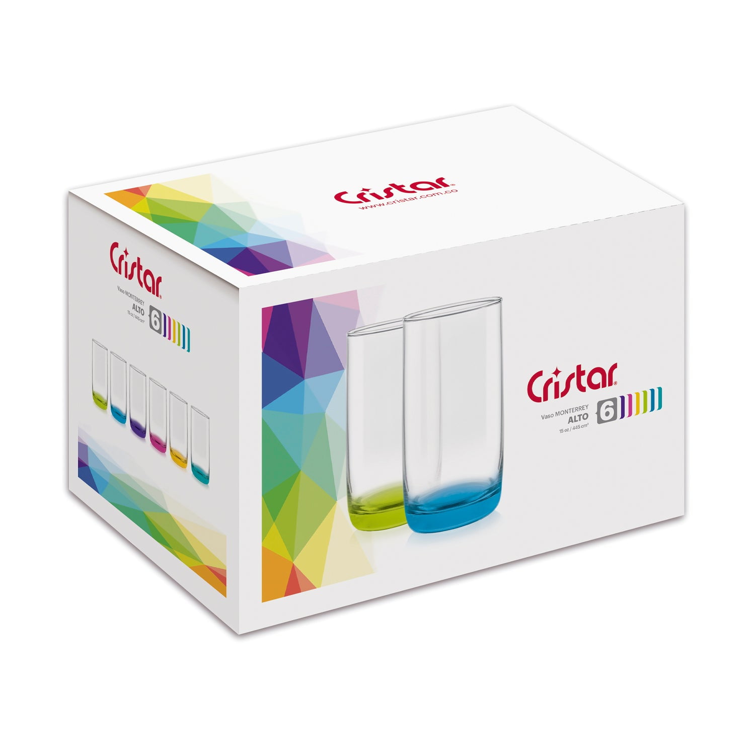 Cristar - Set 6 Vasos Altos Monterrey Fondo Color.
