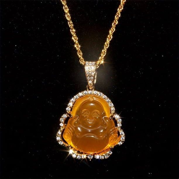 1pc Luxury Buddha Necklace for Men - Shiny White and Pink Pendant Jewelry for Birthdays and Special Occasions