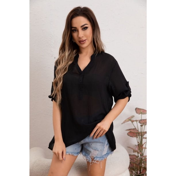 Blusa Mujer Tendencia Lino Algodón Premium Liviana Botones Textura 053