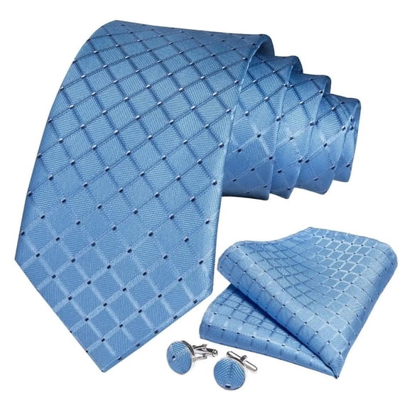Set Corbata Seda Celeste Hombres, Paño Y Colleras. Blue Sky