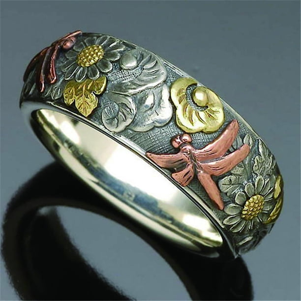 1pc Vintage Carved Ring with Flower, Dragonfly, and Sunflower Design - Unique and Stylish Jewelry for Women