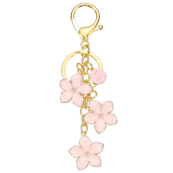 Llavero de Flor con Letra Inicial Uxcell, Alfabeto J Gota de Aceite Encanto Rosa Flor de Cerezo