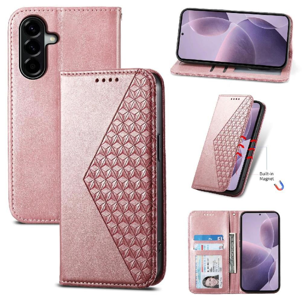 Foxdock - Funda Tipo Billetera Para Samsung Galaxy A57 Cover 2 En 1 Desmontable Con Ranuras Para Tarjetas Y Ventana De Foto, Soporte Y Correa De Muñeca Rosa
