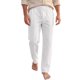thumbnail image 1 of INSPIRE CHIC Pantalones de Lino Transpirables con Cordón y Textura a Rayas para Hombre, Ajuste Relajado, Talla 2XL, Blanco, 1 of 5