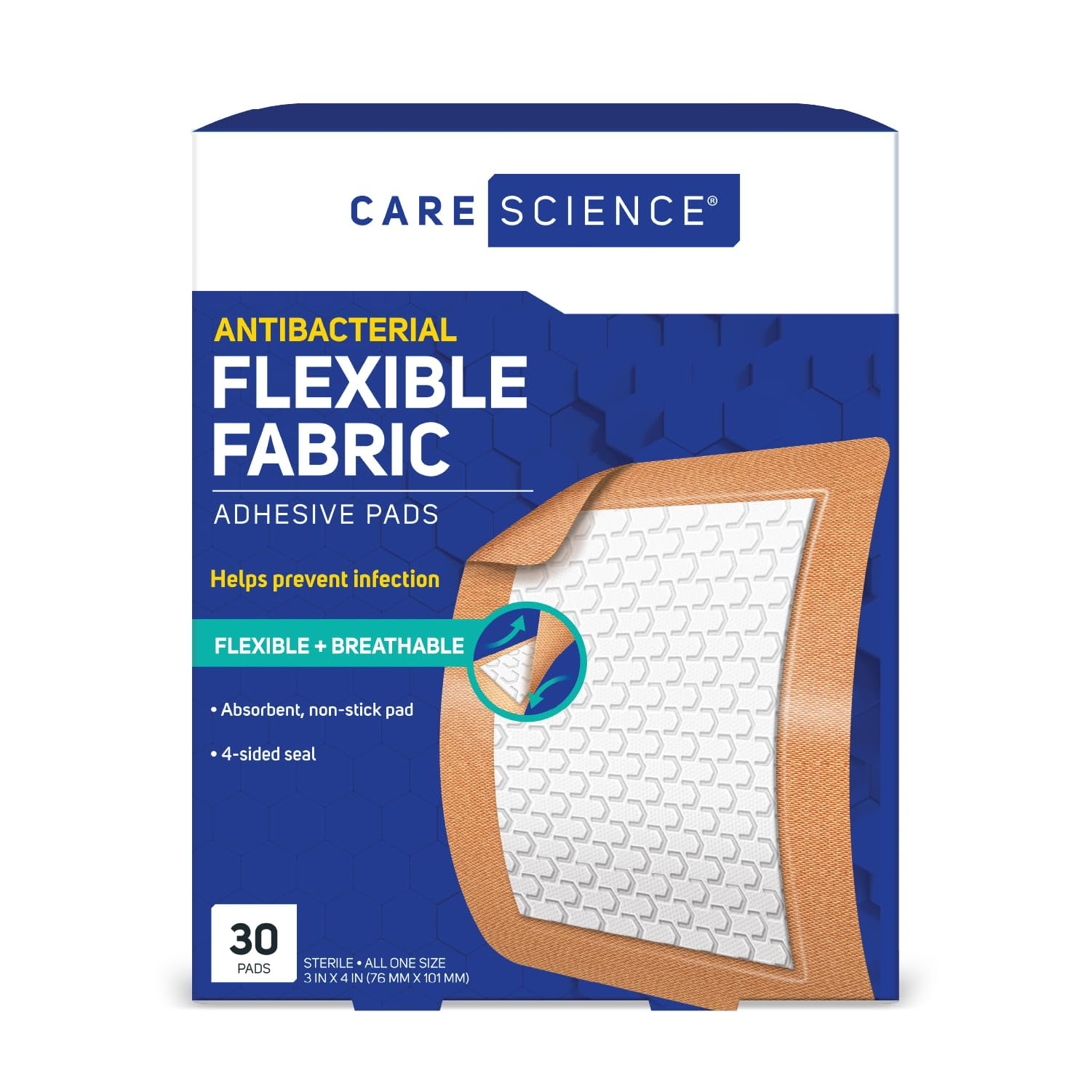 Almohadilla Adhesiva De Tela Bandages Care Science, 30 Unidades, 7,6 X 10 Cm