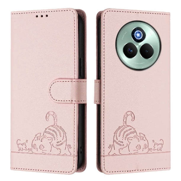 Funda tipo cartera FOXDOCK para Realme P3 Pro 5G con soporte, ranuras, RFID, diseño de gato