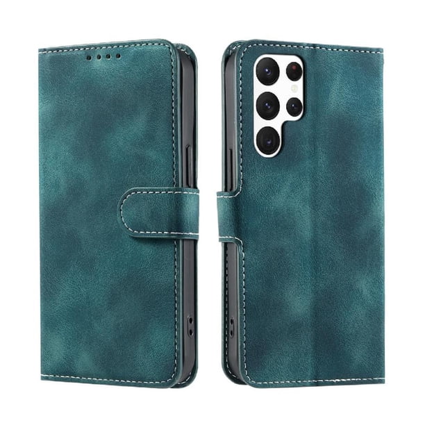 Funda Cartera para Samsung Galaxy S25 Ultra Tapa con Ranuras, Soporte y Correa Verde
