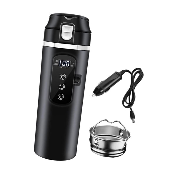 12V 24 V Coradera de hervidor de agua eléctrica Copa de agua de agua caliente Hervidor de agua caliente, taza con calefacción para el trabajo para el negro