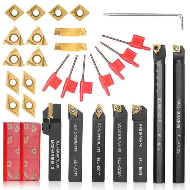 Kit de herramientas de torneado Joogto, indexable, 21 piezas con insertos de soporte