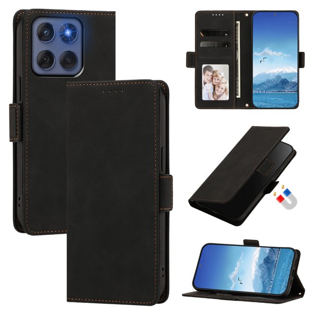 Funda Billetera Delgada para Motorola Edge Edge 60 con Ranuras y Soporte Negro