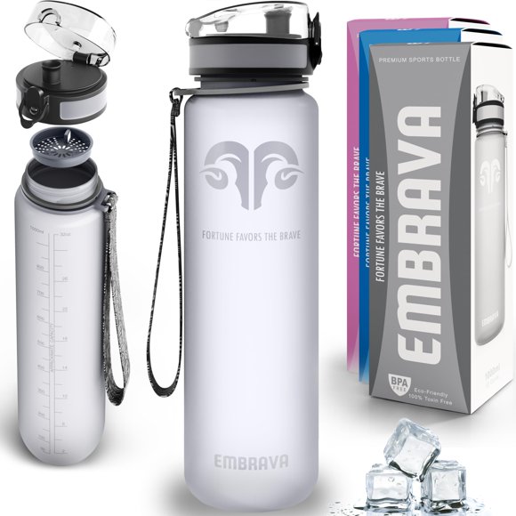 Botella de agua Embrava Best Sports de 1 litro con correa y filtro transparente