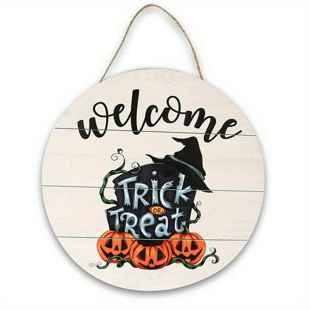 Halloween Wooden Doorplate Hanger New Pumpkin Black Cat Ghost House Bat Party Scene Decoration