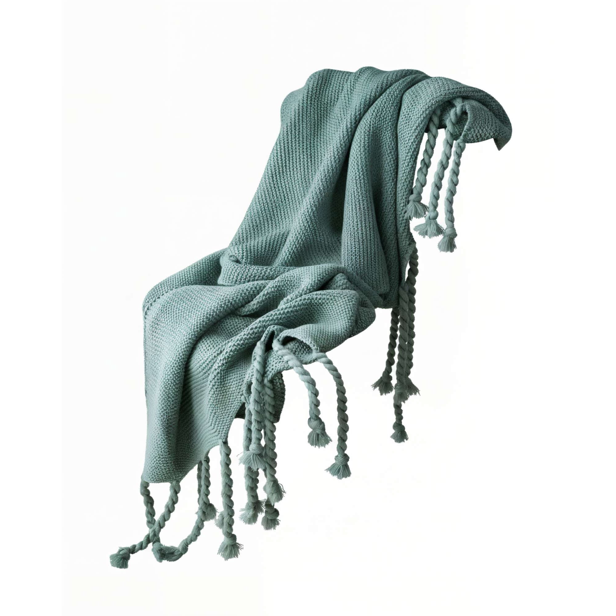 Genérico - Manta Con Flecos De Soga Trenzados Chenille Color Verde