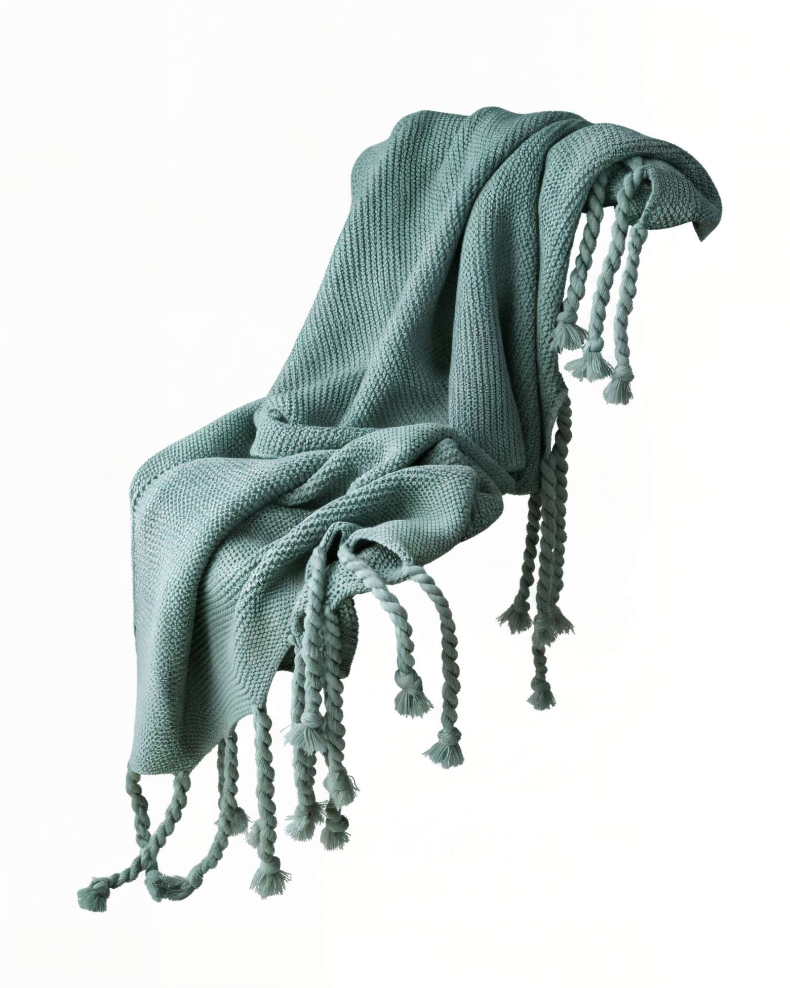 Genérico - Manta Chenille Con Flecos De Soga Trenzados Color Verde