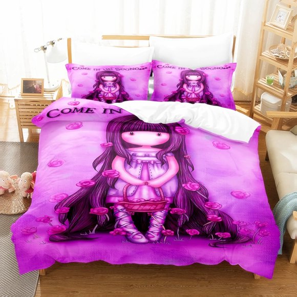 x673 Bed SheetsAnime American Girl Bedding Set Polyester Digital Printing Bedding Set Girl Bed Bed Bedroom Set Luxury Birthday Gift 3-Piece Bedding Set (1 Duvet Cover + 2 Pillow Shams) nj673