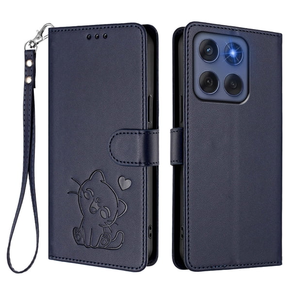 Motorola Edge 60 5G Funda Billetera de Gato, Azul