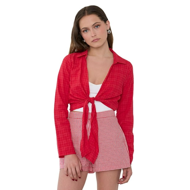 Blusa Mujer Camisera Amarras Rojo Corona