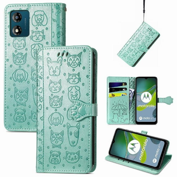 Funda Cartera FOXDOCK para MOTO E13 , Flip PU con Relieve de Gatos y Perros, Tarjetero y Soporte