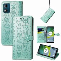 Funda Cartera Foxdock Para Moto E13 , Flip Pu Con Relieve De Gatos Y Perros, Tarjetero Y Soporte