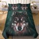 thumbnail image 1 of Moon Wolf Bedding Green Watercolor Forest Wolf Landscape Duvet Cover Sets 3 Pieces Wild Animal Bedding Set, 1 of 5