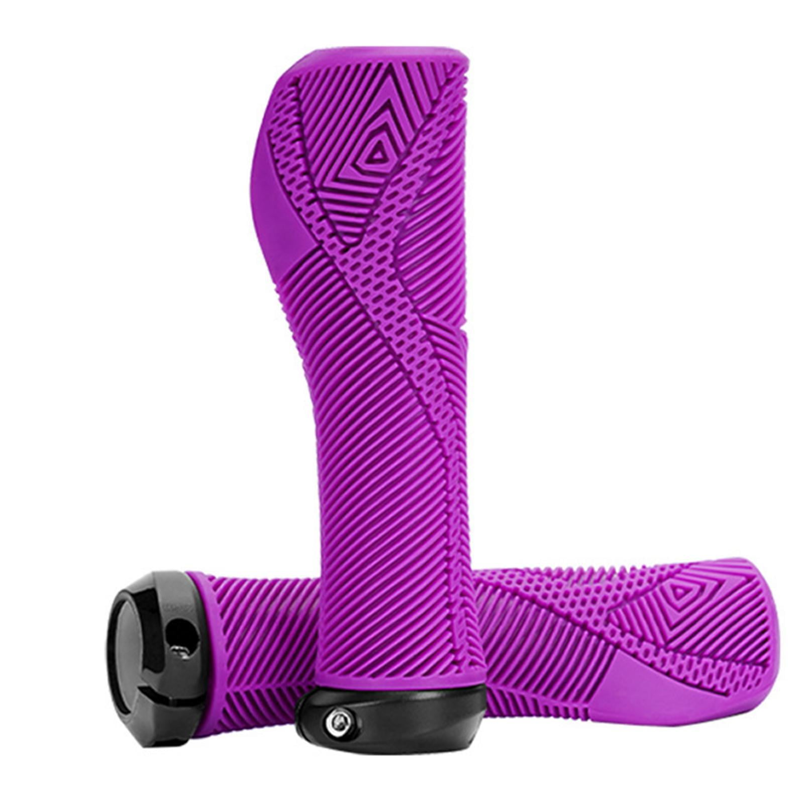 Magideal - 2 Piezas Puños Para Manillar De Bicicleta Empuñaduras Antideslizantes Diseño Ergonómico Bloqueo Cómodo Absorción De Impactos Material Tpu Adecuado Par Púrpura