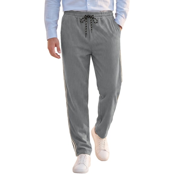 Pantalones de pana con cintura de cordón y patrón de rayas en parches para hombre INSPIRE CHIC 34 Gris