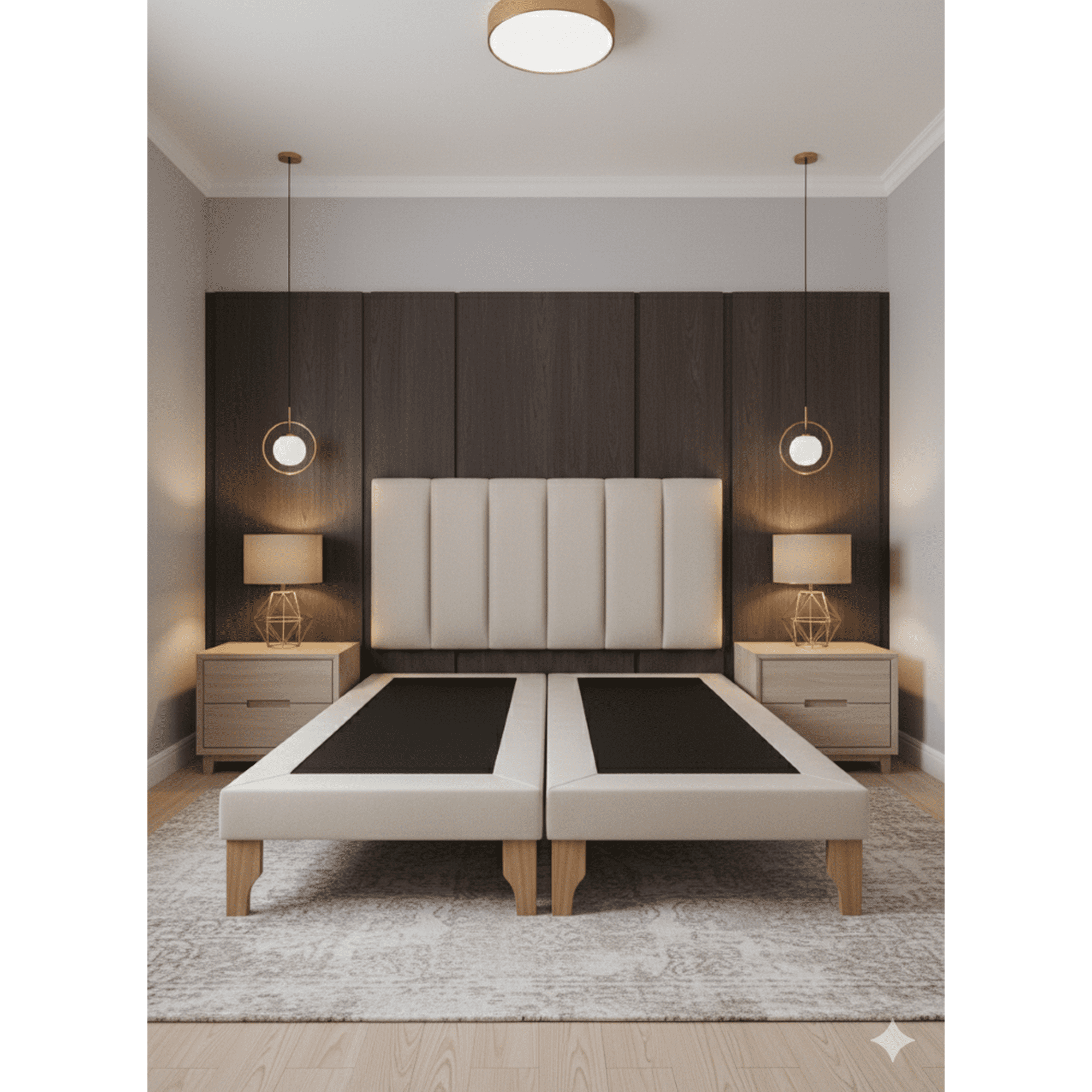 Muebles New - Cama Dos Plaza Lineal Beige Felpa