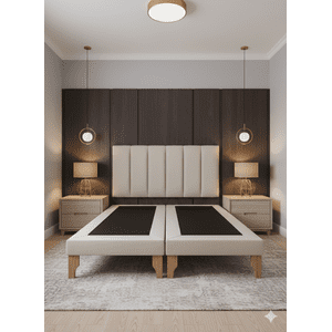 Muebles New - Cama Dos Plaza Lineal Beige Felpa